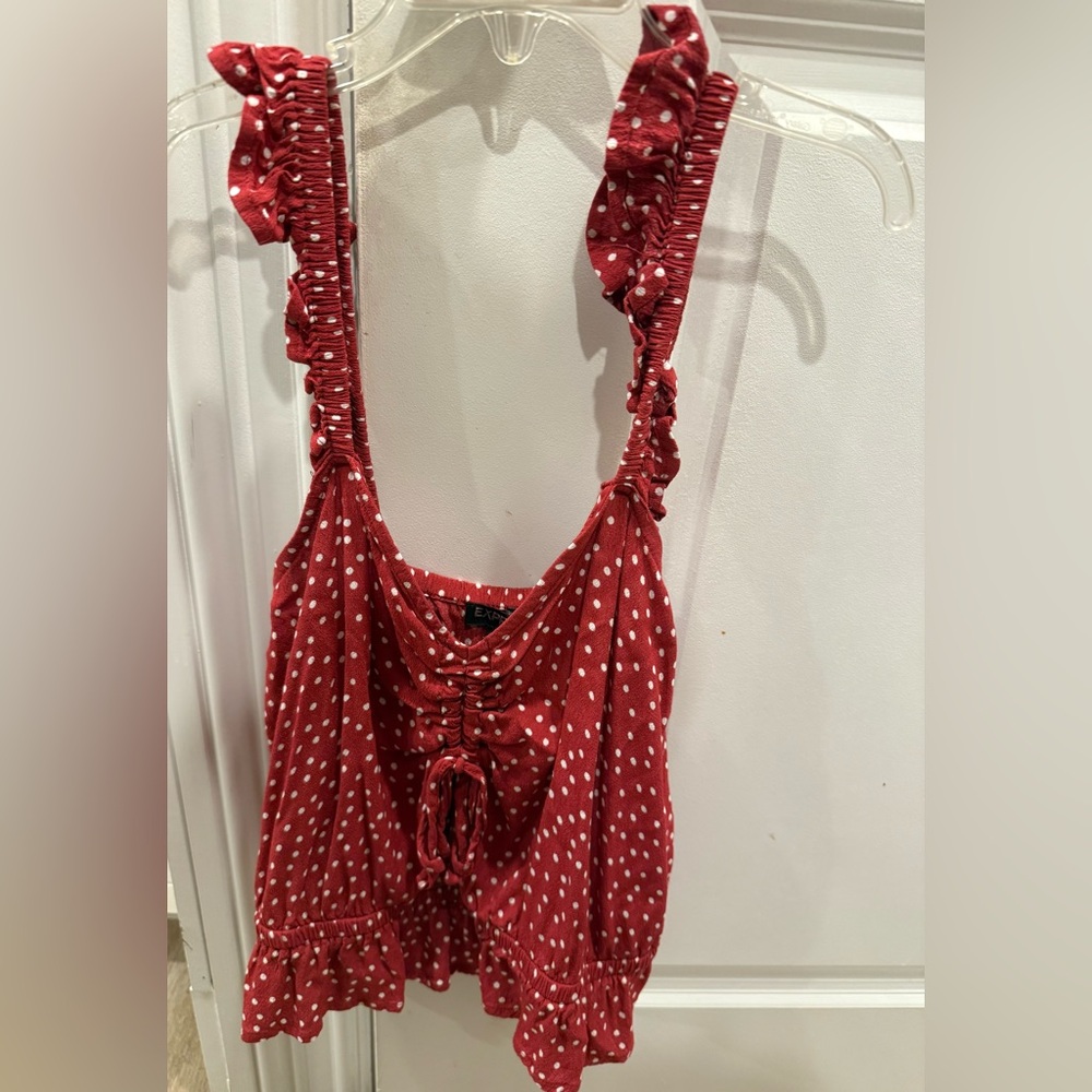 Red Polka Dot Camisole with Ruffle Straps